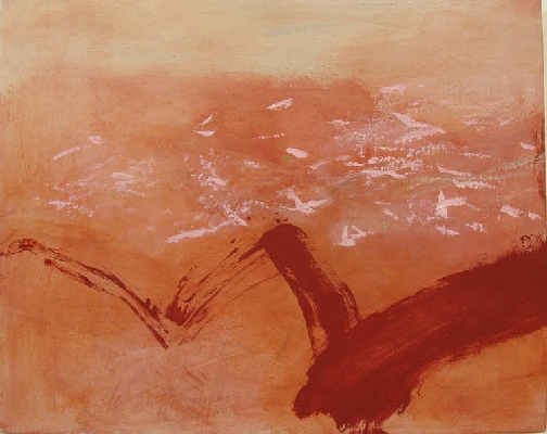 <em>Red Earth & Pink 2011, acrylic, water-based oil & pencil on board , 40 x 32cm</em>