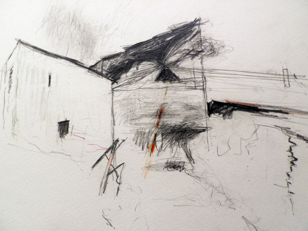 <em>Llwyn Celyn 2015, pencil on paper, sketchbook</em>