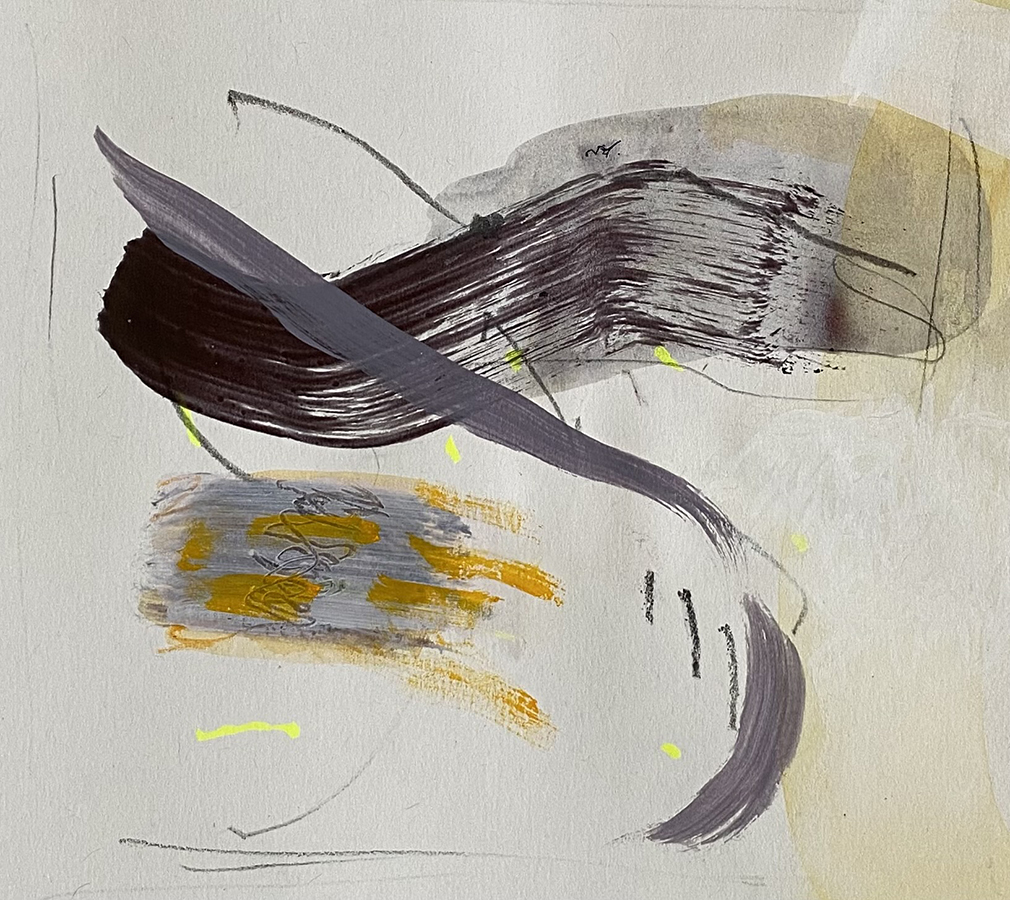 <em>First Yellow 2024, acrylic & mixed media on paper, 14 x15cm</em>