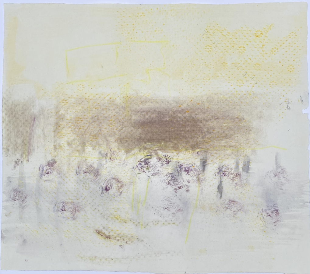 <em>Haukijarvi - 2025, gouache & mixed media on paper, 33 x 37cm</em>