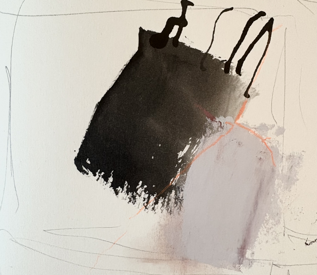 <em>Lilac Black 1 - 2025, acrylic ink & pencil on paper, 10.5 x 11.5cm</em>