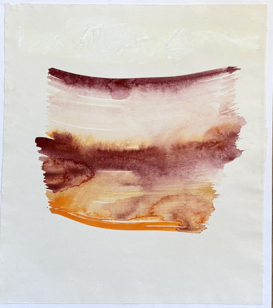 <em>Red Earth - 2025, gouache on paper, 33 x 38cm</em>